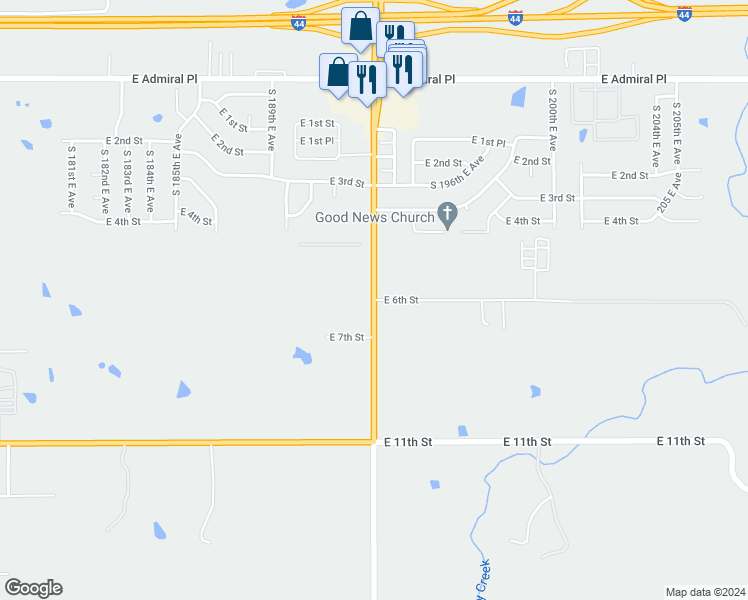 map of restaurants, bars, coffee shops, grocery stores, and more near 601 North 23rd Street in Tulsa
