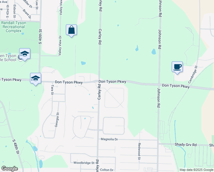 map of restaurants, bars, coffee shops, grocery stores, and more near 3118 Timber Ridge Drive in Springdale