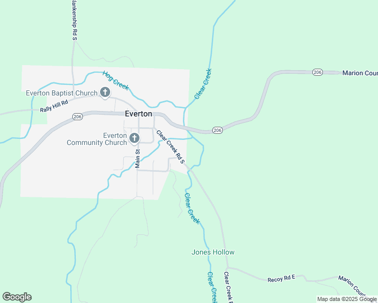 map of restaurants, bars, coffee shops, grocery stores, and more near 5665 Clear Creek Road South in Everton