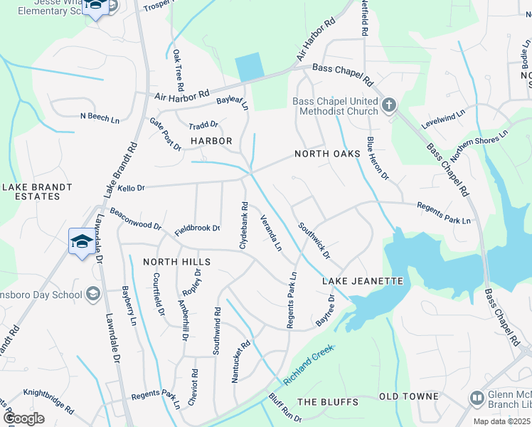 map of restaurants, bars, coffee shops, grocery stores, and more near 2510 Veranda Lane in Greensboro