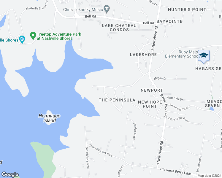 map of restaurants, bars, coffee shops, grocery stores, and more near 4809 Peninsula Pointe Drive in Nashville