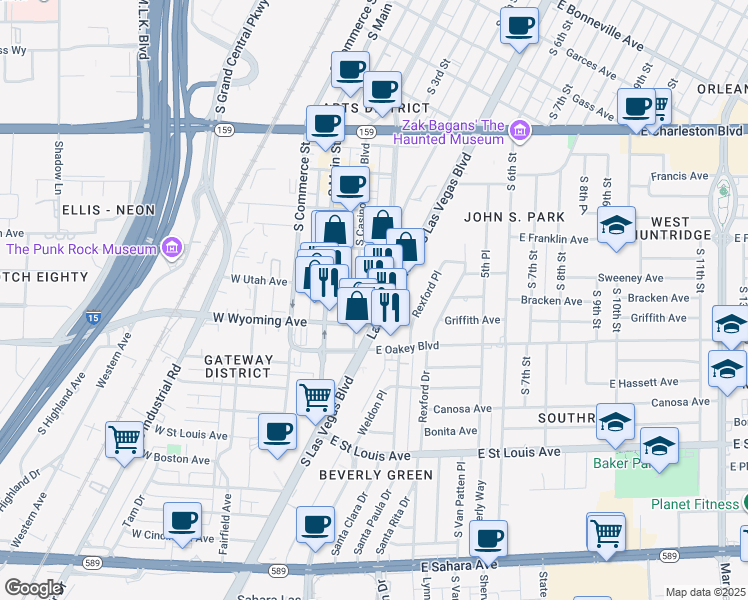 map of restaurants, bars, coffee shops, grocery stores, and more near 1508 South Las Vegas Boulevard in Las Vegas