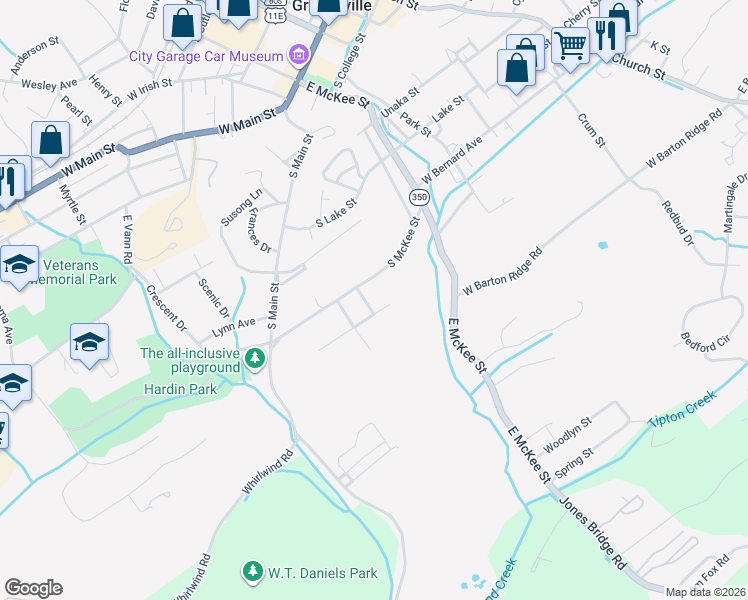 map of restaurants, bars, coffee shops, grocery stores, and more near 705 Ann Street in Greeneville