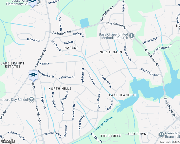 map of restaurants, bars, coffee shops, grocery stores, and more near 2510 Veranda Lane in Greensboro