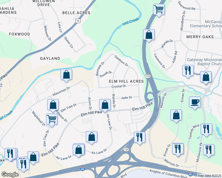 map of restaurants, bars, coffee shops, grocery stores, and more near 530A Wanda Drive in Nashville