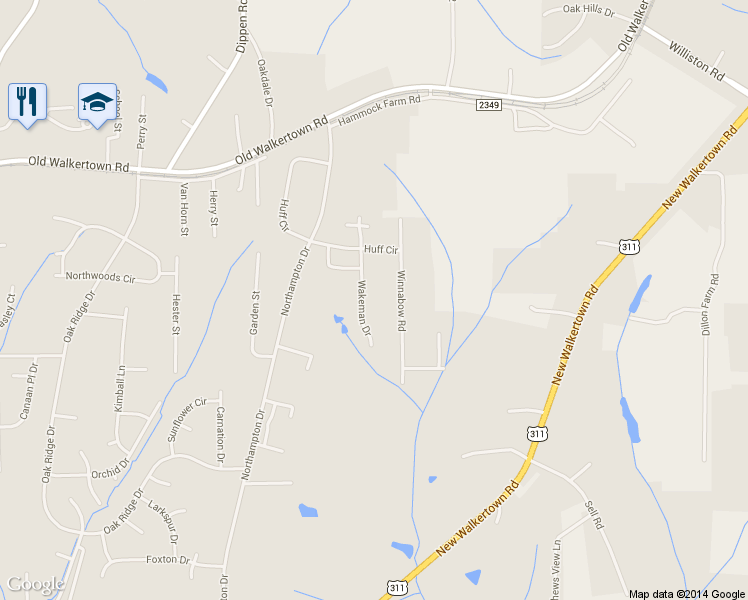 map of restaurants, bars, coffee shops, grocery stores, and more near 4365 Wakeman Dr in Winston-Salem