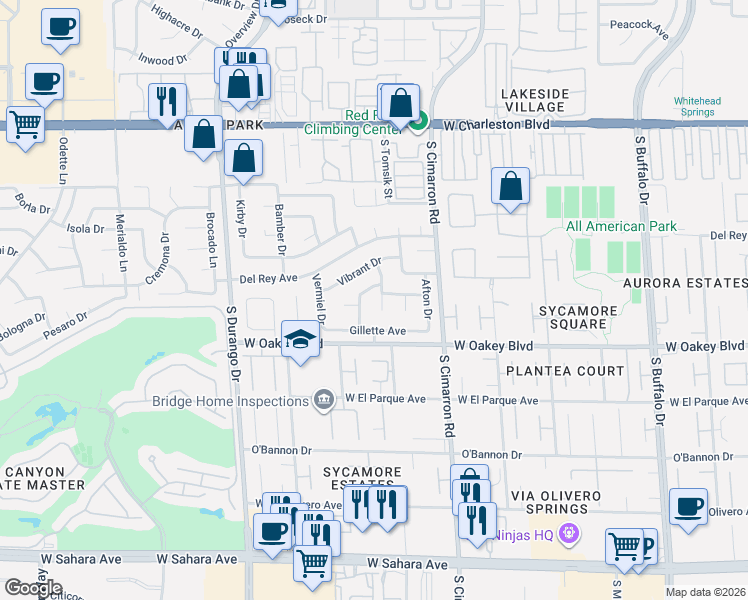 map of restaurants, bars, coffee shops, grocery stores, and more near 1705 Guthrie Drive in Las Vegas
