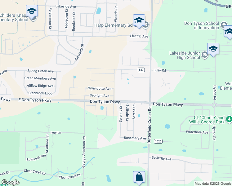 map of restaurants, bars, coffee shops, grocery stores, and more near 3491 Rosecomb Street in Springdale