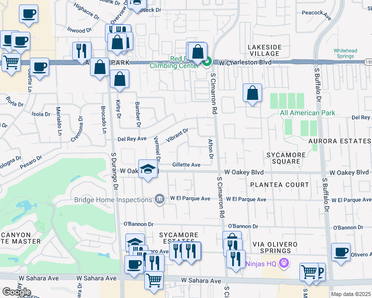 map of restaurants, bars, coffee shops, grocery stores, and more near 1705 Guthrie Drive in Las Vegas