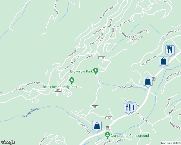 map of restaurants, bars, coffee shops, grocery stores, and more near 1029 7 Devils Road in Banner Elk