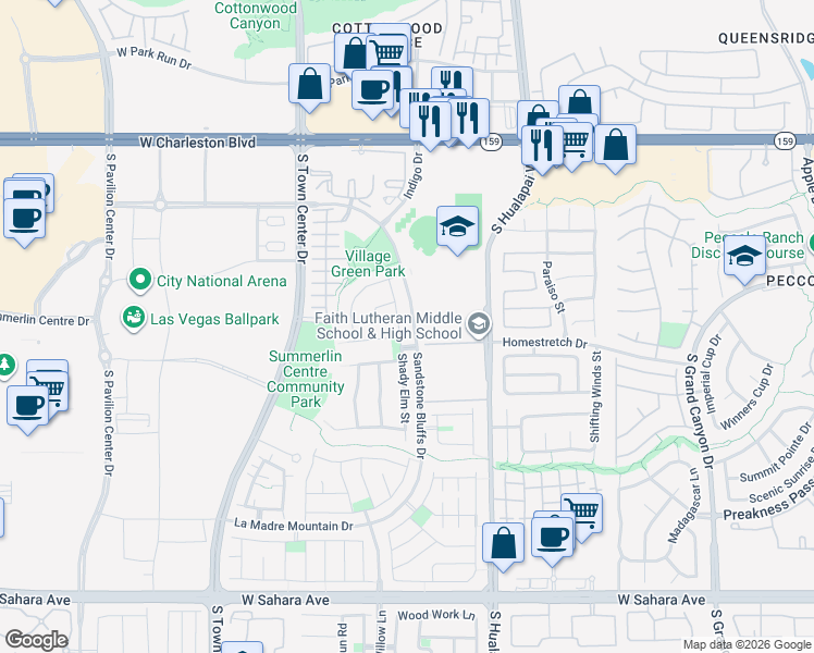 map of restaurants, bars, coffee shops, grocery stores, and more near 1656 Shady Elm Street in Las Vegas