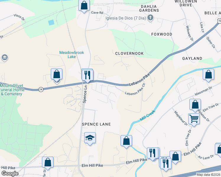 map of restaurants, bars, coffee shops, grocery stores, and more near 1617 Lebanon Pike in Nashville