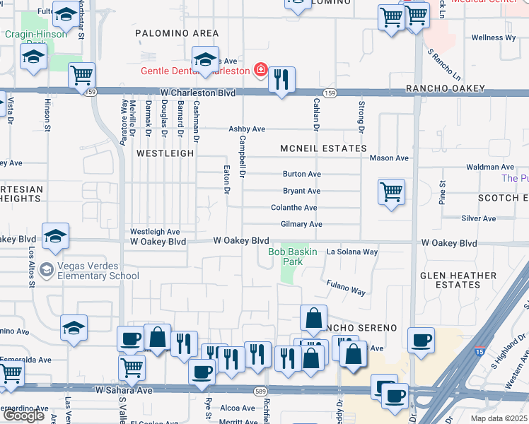 map of restaurants, bars, coffee shops, grocery stores, and more near 3001 Colanthe Avenue in Las Vegas