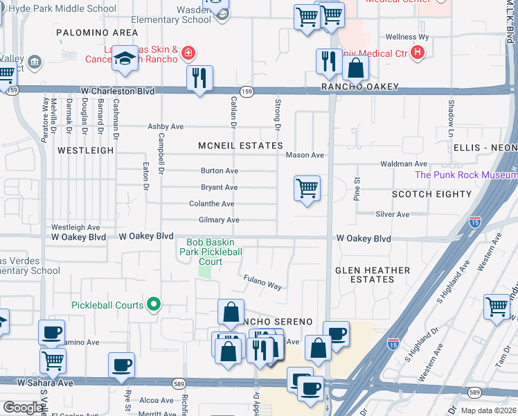 map of restaurants, bars, coffee shops, grocery stores, and more near 2701 Colanthe Avenue in Las Vegas