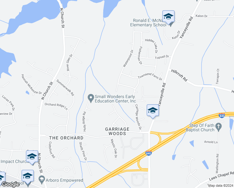 map of restaurants, bars, coffee shops, grocery stores, and more near 5400 Waterpoint Drive in Browns Summit