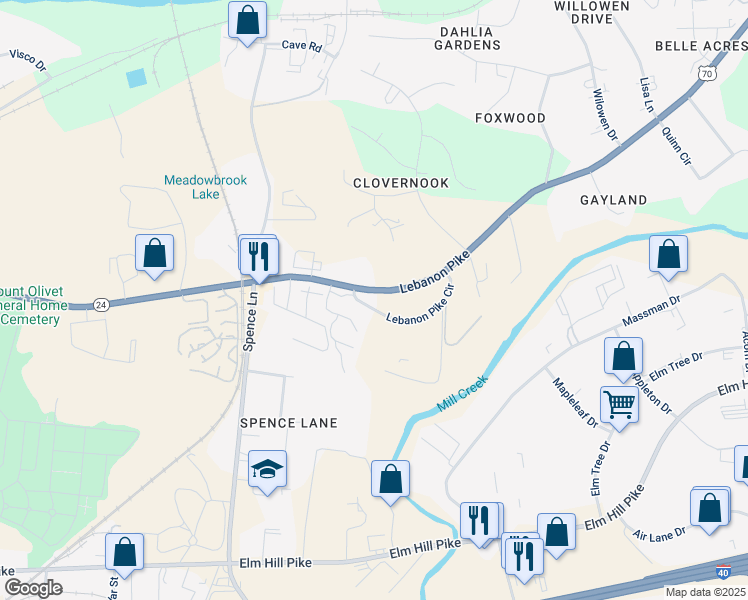 map of restaurants, bars, coffee shops, grocery stores, and more near 1701 Lebanon Pike Circle in Nashville