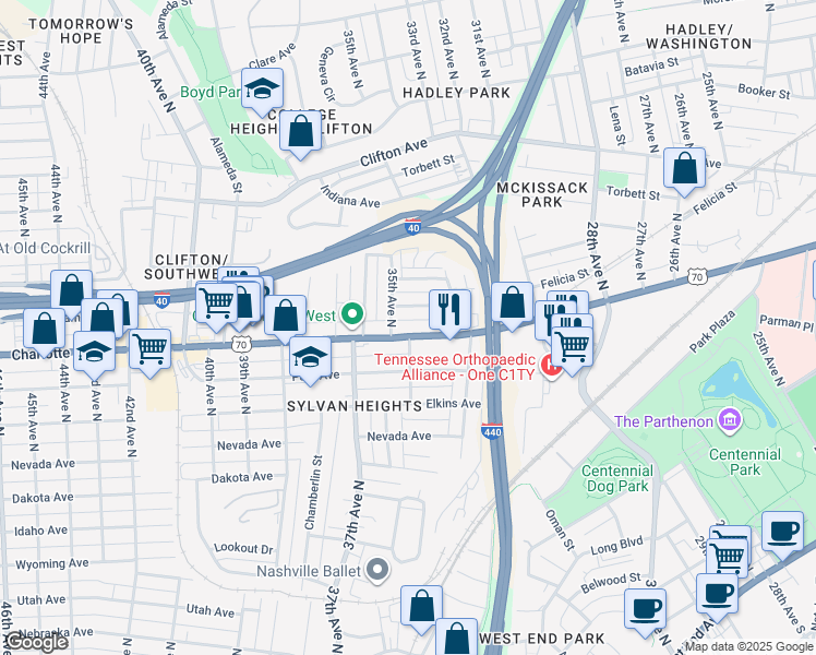 map of restaurants, bars, coffee shops, grocery stores, and more near 3320 U.S. 70 in Nashville