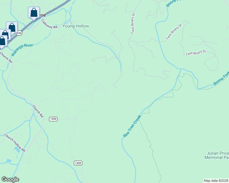 map of restaurants, bars, coffee shops, grocery stores, and more near 307 Grouse Hollow Road in Boone
