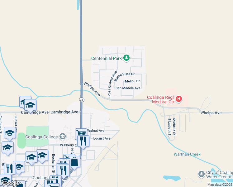 map of restaurants, bars, coffee shops, grocery stores, and more near 363 Janay Court in Coalinga
