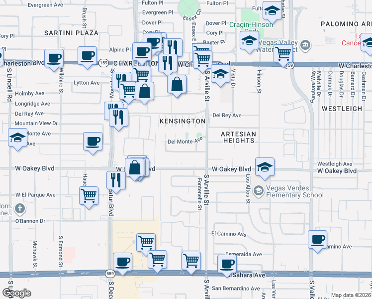 map of restaurants, bars, coffee shops, grocery stores, and more near 4508a Exposition Avenue in Las Vegas