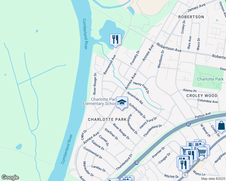map of restaurants, bars, coffee shops, grocery stores, and more near 603 Fordomatic Drive in Nashville