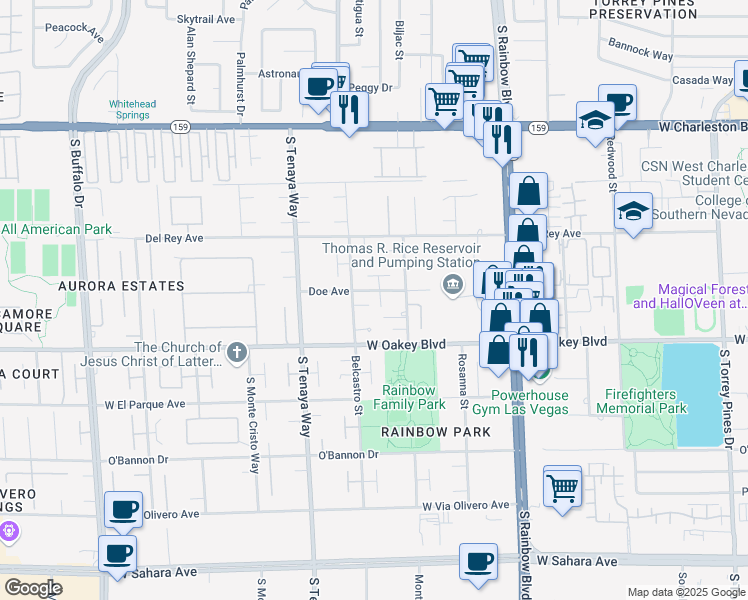 map of restaurants, bars, coffee shops, grocery stores, and more near 1630 Belcastro Street in Las Vegas