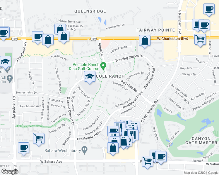 map of restaurants, bars, coffee shops, grocery stores, and more near 9428 Drew Court in Las Vegas