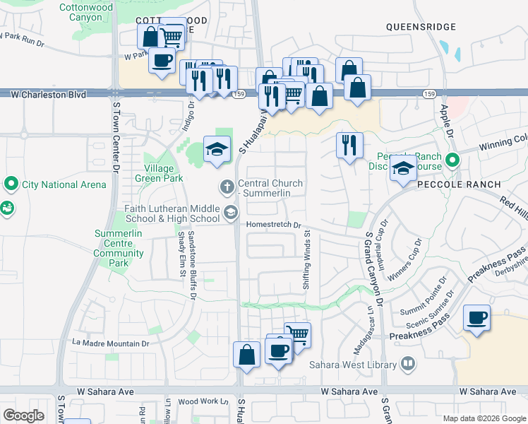 map of restaurants, bars, coffee shops, grocery stores, and more near 9936 La Paca Avenue in Las Vegas