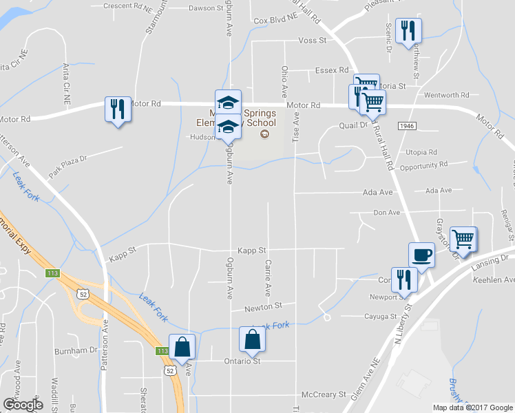 map of restaurants, bars, coffee shops, grocery stores, and more near 4460 Carrie Avenue in Winston-Salem