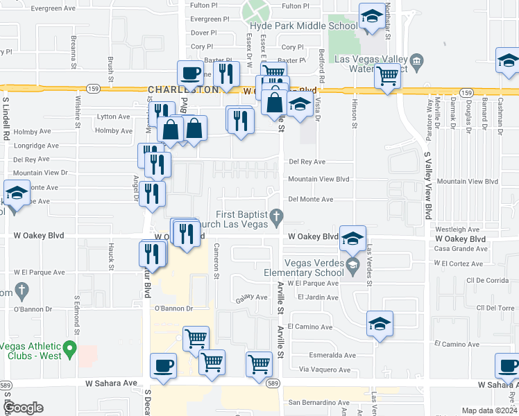map of restaurants, bars, coffee shops, grocery stores, and more near 4504 Exposition Avenue in Las Vegas