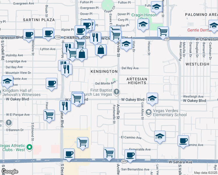 map of restaurants, bars, coffee shops, grocery stores, and more near 4504 Exposition Avenue in Las Vegas