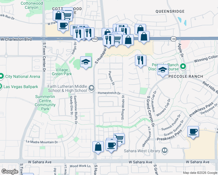 map of restaurants, bars, coffee shops, grocery stores, and more near 9916 La Paca Avenue in Las Vegas