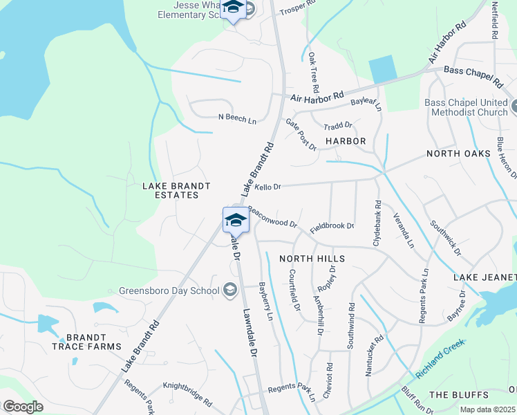 map of restaurants, bars, coffee shops, grocery stores, and more near 3106 Beaconwood Drive in Greensboro