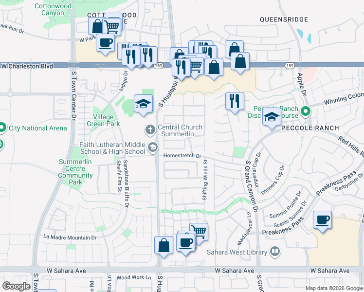 map of restaurants, bars, coffee shops, grocery stores, and more near 9936 La Paca Avenue in Las Vegas