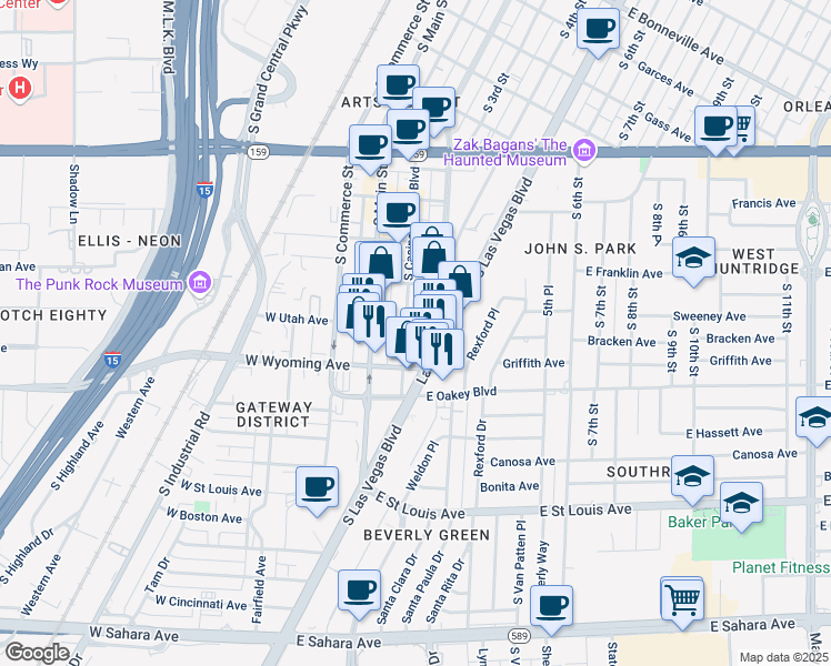 map of restaurants, bars, coffee shops, grocery stores, and more near 1508 South Las Vegas Boulevard in Las Vegas