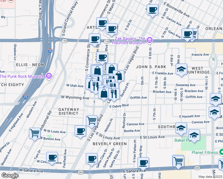 map of restaurants, bars, coffee shops, grocery stores, and more near 1508 South Las Vegas Boulevard in Las Vegas