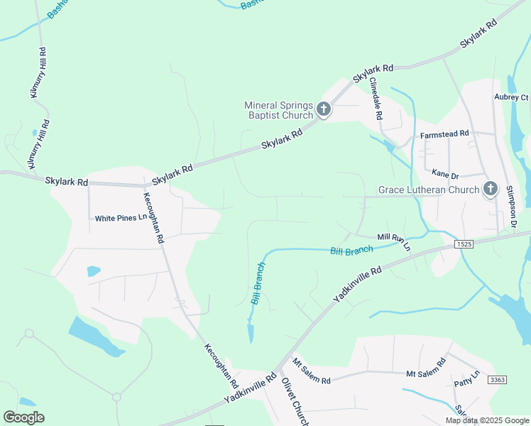 map of restaurants, bars, coffee shops, grocery stores, and more near 2916 Millwheel Road in Pfafftown
