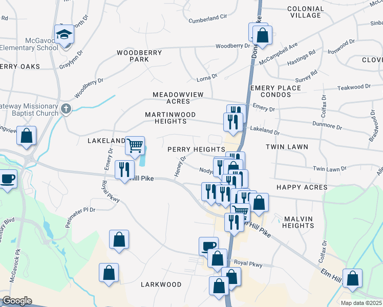 map of restaurants, bars, coffee shops, grocery stores, and more near in Nashville