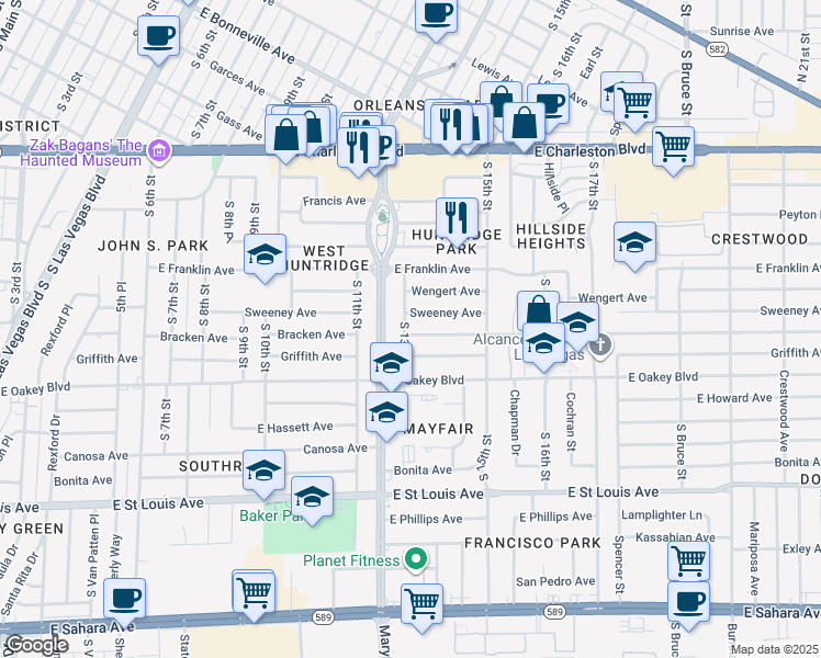 map of restaurants, bars, coffee shops, grocery stores, and more near 1305 Bracken Avenue in Las Vegas