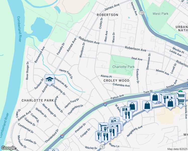 map of restaurants, bars, coffee shops, grocery stores, and more near 563 Croley Drive in Nashville