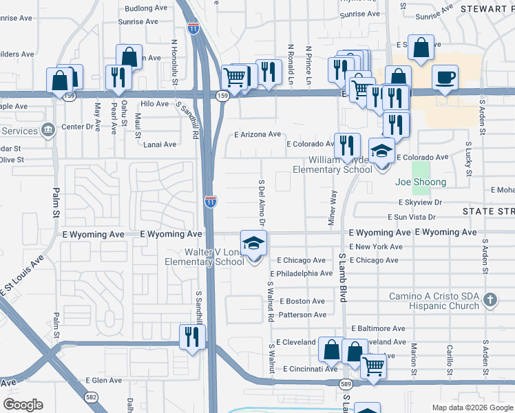 map of restaurants, bars, coffee shops, grocery stores, and more near 3943 Comb Court in Las Vegas