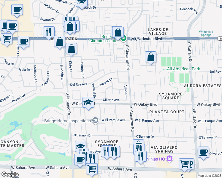 map of restaurants, bars, coffee shops, grocery stores, and more near 1705 Guthrie Drive in Las Vegas