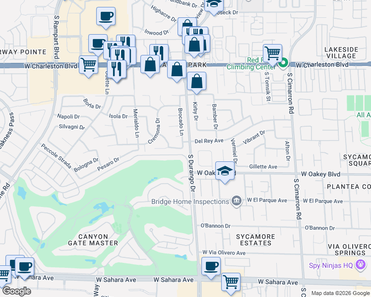 map of restaurants, bars, coffee shops, grocery stores, and more near 1605 Cordoba Canyon Street in Las Vegas