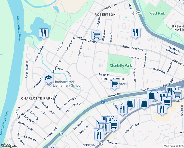 map of restaurants, bars, coffee shops, grocery stores, and more near 563 Croley Drive in Nashville