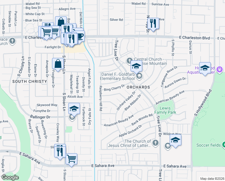 map of restaurants, bars, coffee shops, grocery stores, and more near 6057 Bing Cherry Drive in Las Vegas