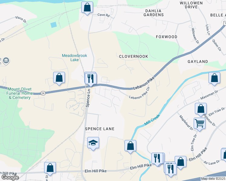map of restaurants, bars, coffee shops, grocery stores, and more near 1617 Lebanon Pike in Nashville