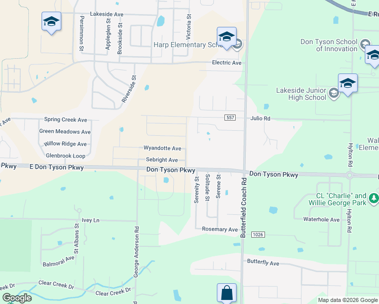 map of restaurants, bars, coffee shops, grocery stores, and more near 3491 Rosecomb Street in Springdale
