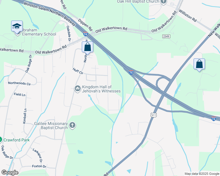 map of restaurants, bars, coffee shops, grocery stores, and more near 4371 Winnabow Road in Winston-Salem