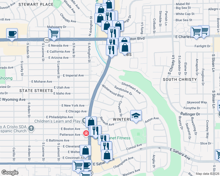map of restaurants, bars, coffee shops, grocery stores, and more near in Las Vegas
