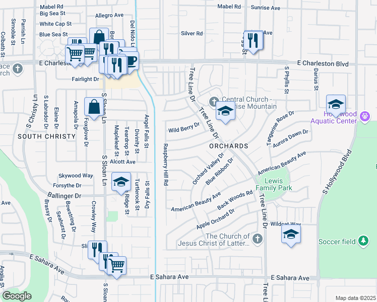 map of restaurants, bars, coffee shops, grocery stores, and more near 6093 Bing Cherry Drive in Las Vegas